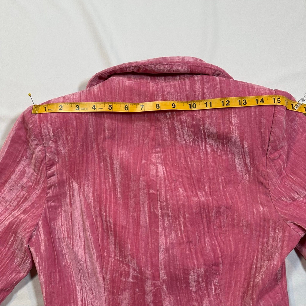 Nasty Gal Pink Crushed Velvet Blazer US 4 |Tailored Fit Longline Double Breasted - Picture 5 of 9